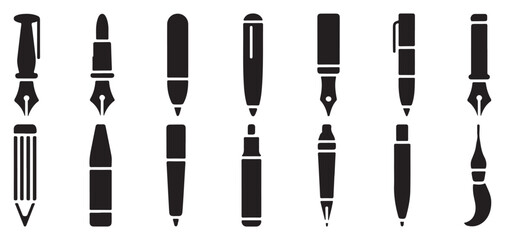 Obraz premium Set of marker and felt tip pen icons in black silhouette vector illustration eps 10
