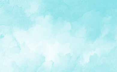 Obraz premium Mint Blue Watercolor Background Soft Wash Textures, Airy Pastel Gradient Evoking Serene Spa Mood, Subtle Brushstrokes And Delicate Pigment Variations, Ample Negative Space For Text Or Logo,