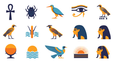 Obraz premium Egyptian Hieroglyphs and Symbols Flat Lay with Copy Space