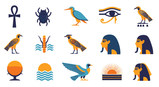 Egyptian Hieroglyphs and Symbols Flat Lay with Copy Space