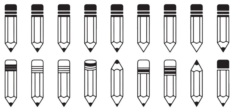 Thin line style vertical pencil icons for technical drawing and sketch vector illustration eps 10