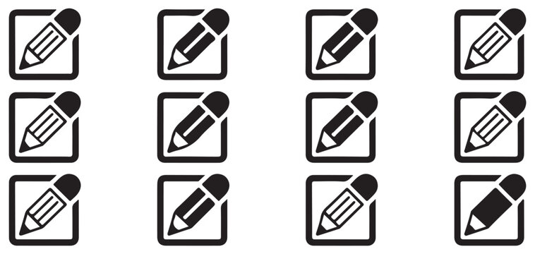 Set of pencil icon symbols in square frames for edit and write vector illustration eps 10