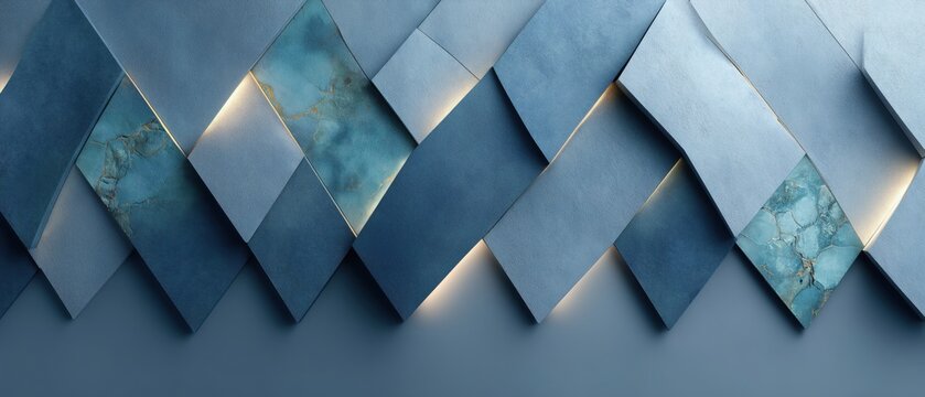 Modern abstract design features faceted matte wall with slanted parallelogram planes and cool cement-gray base during daylight with side lighting