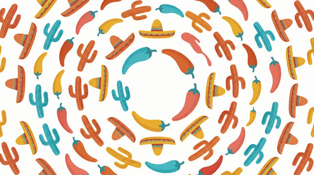 Seamless pattern with mexican theme cacti and sombreros