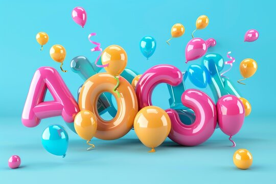 Colorful balloons forming aocs abbreviation on a blue background