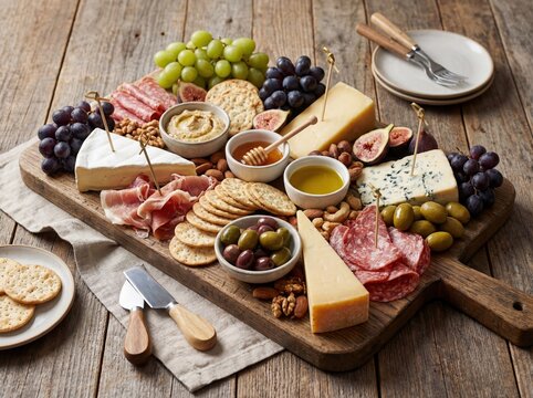 Luxury Charcuterie Board with Assorted Cheese, Salami, Grapes, and Figs