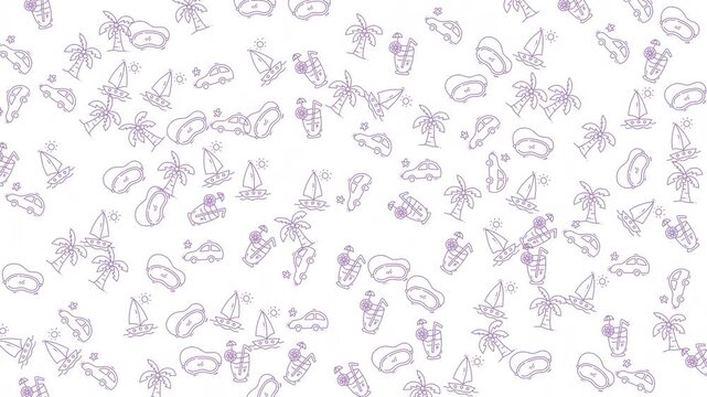 Seamless pattern with outlined summer themed objects ideal for fabric prints, stationery, digital backgrounds, and wrapping paper designs.