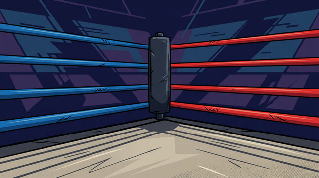 Boxing ring corner in an empty arena
