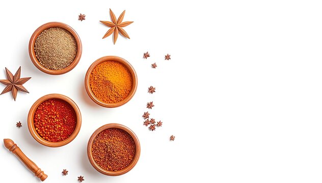 Horizontal Food Header with Moroccan Spices on White Background - Copy Space for Text