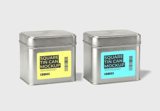 Square Metal Tin Can Mockup