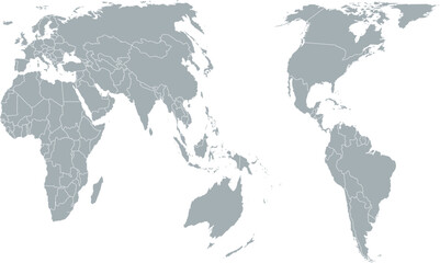 Obraz premium World Map with Country Borders in Gray Minimal Style Showing Europe, Asia, Africa and Americas for Geography Education and Infographic Vector Illustration