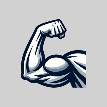 Stylized graphic illustration of a strong, flexed bicep arm showing muscle and power.