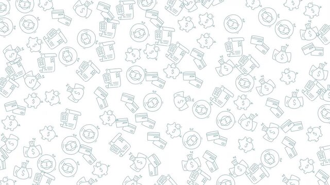 White background with many faint moneyrelated symbols. Suitable for financial concept designs, business presentations, or banking websites. Ideal for moneythemed projects.
