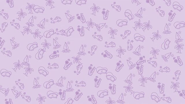 Repeating pattern of cars, boats, and palm trees ideal for summerthemed designs, vacation promotions, travel websites, and beachrelated projects.