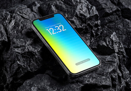 Smartphone Mockup on Dark Stone Surface