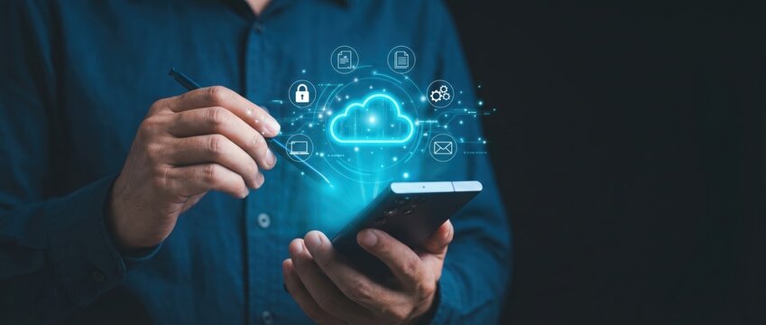 Exploring cloud technology future trends in digital innovation office setting image visualization professional environment close-up view conceptual design for enhanced connectivity