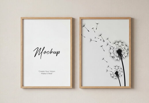 Dual Vertical Wood Frame Mockup on Wall