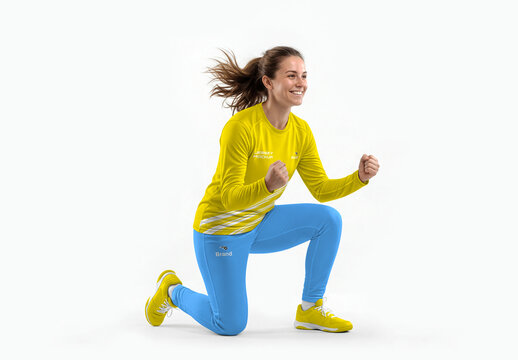 Woman Kneeling in Sportswear Mockup