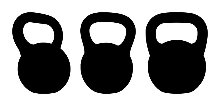 Kettlebell set with black silhouette against white background featuring exercise, fitness, weightlifting with training and strength