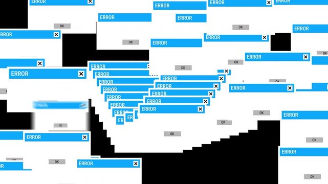 System crash error windows pop up chaos animation,  Error message computer window alert popup. 4K video.