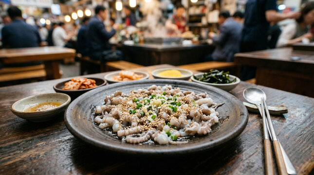 octopus delicacy plated with sesame seeds