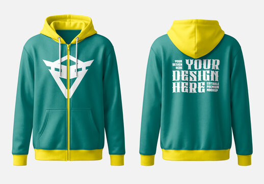 Front and Back Zipper Hoodie Mockup