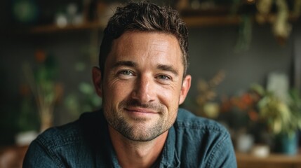 Obraz premium Smiling man in a cozy indoor space