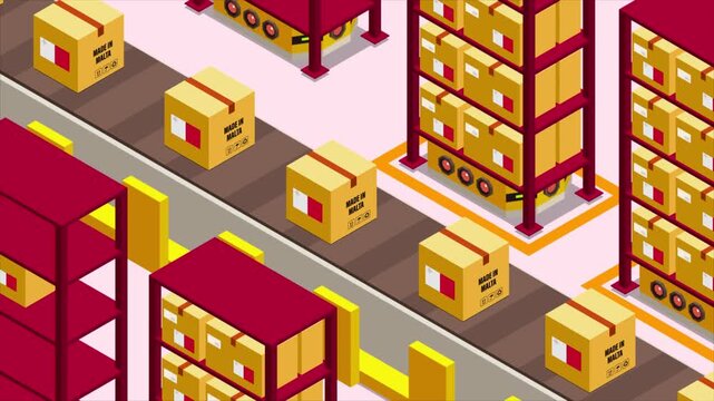 Smart Automated Warehouse System with Flag of MALTA, Modern Industrial Logistics and Supply Chain Animation