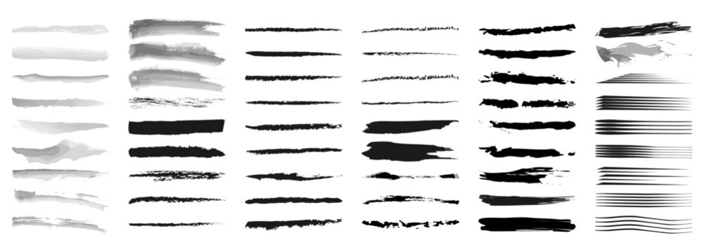 Colecci&oacute;n de pinceladas negras horizontales con diferentes texturas y grosores