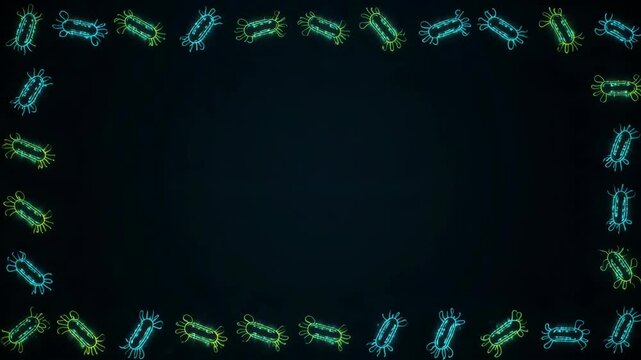 bacteria icons moving slowly in background edges, frame