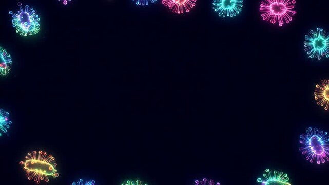 bacteria icons moving slowly in background edges, frame