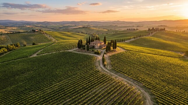 Vineyards in Tuscany at golde