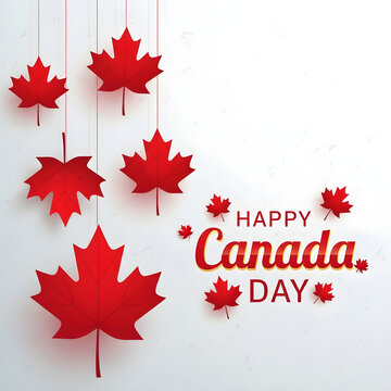 Festive canada day decorations red maple leaves 'happy canada day' greeting