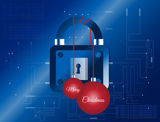 Digital lock with two red Christmas balls. Greetings and cards © Kieselli