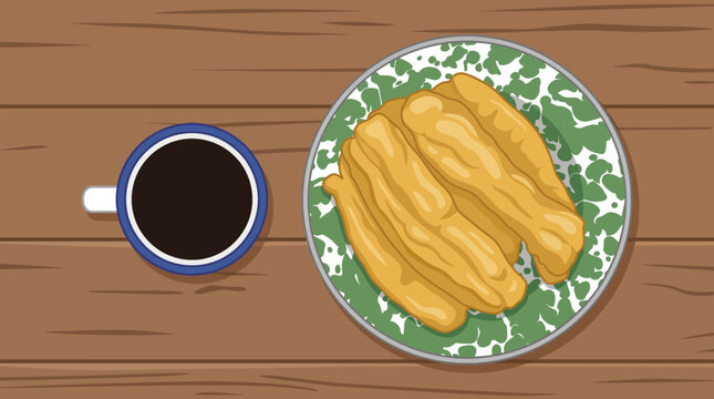 Authentic Indonesian Cakwe (Chinese Cruller) - Traditional Savory Fried Dough Breadsticks served on a Vintage Plate