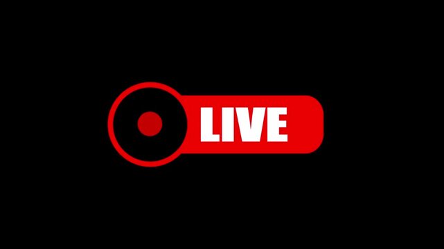 Live button animation on alpha with red design and play button for streaming and broadcasting.