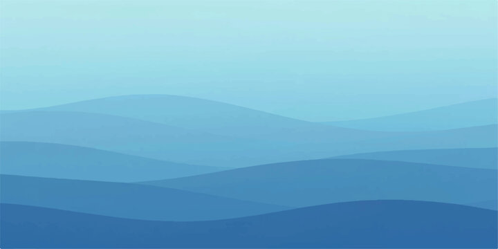 Abstract Blue Mountain Landscape Vector Illustration with Foggy Sunrise and Nature Valley Sky