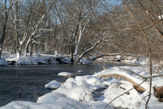 Frozen River in winter, Pilcher Park Joliet Illinois