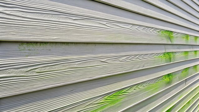Close-up view of light gray exterior siding with visible mold or mildew growth