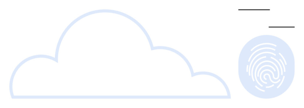 Data security, user authentication, biometric technology, cloud storage, digital identity, online privacy. Cloud outline and fingerprint. Data security and user authentication concept