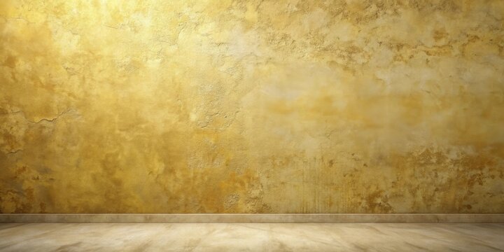 Textured Ochre Wall and Empty Floor Space Ideal for Design Presentations and Mockups