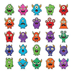 Obraz premium Funny Cartoon Monsters Collection - Cute Characters