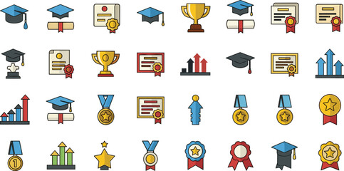 Fototapeta premium Academic achievement icon vector illustrations with graduation and success symbols