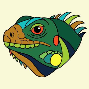Vibrant Green Iguana Head in Flat Design Vector Illustration