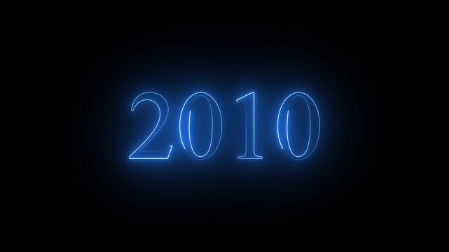 2010 neon text. Abstract 2010 neon text animation, Glowing 2010 neon text on black  background 4k video.