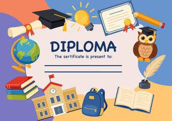 Colorful School Diploma Certificate Template Design © Muza