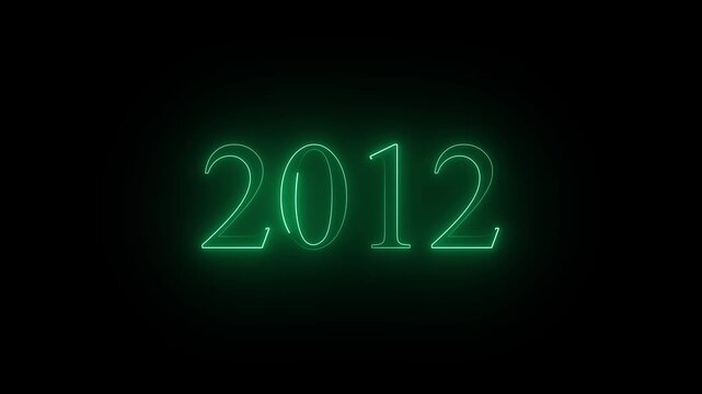2012 neon text. Abstract 2012 neon text animation, Glowing 2012 neon text on black  background 4k video.