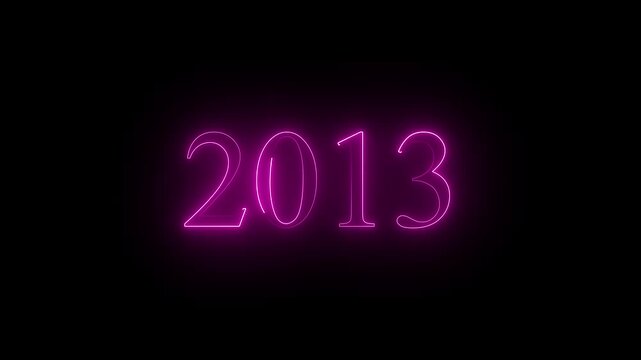 2013 neon text. Abstract 2013 neon text animation, Glowing 2013 neon text on black  background 4k video.