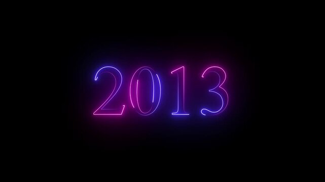 2013 neon text. Abstract 2013 neon text animation, Glowing 2013 neon text on black  background 4k video.