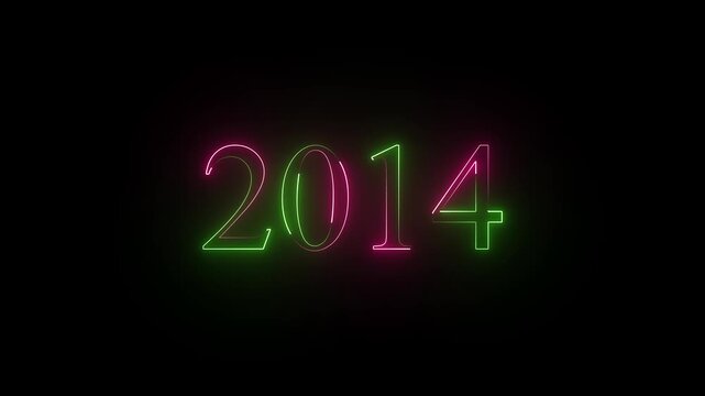 2014 neon text. Abstract 2014 neon text animation, Glowing 2014 neon text on black  background 4k video.